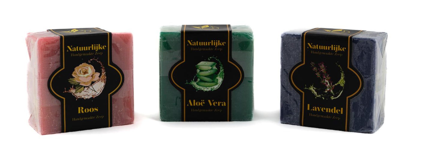 Pack of 3 natural soaps: Rose, Aloe Vera and Lavender